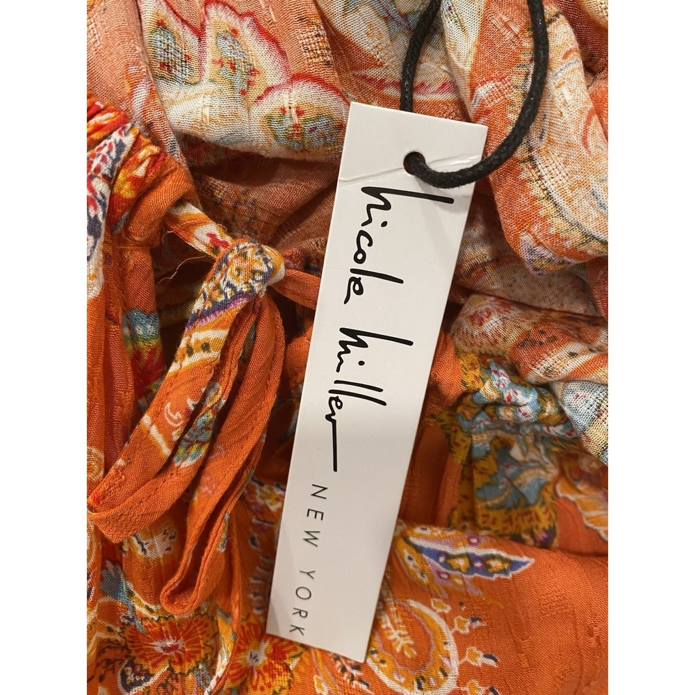 Nicole Miller Dress Orange Paisley Mini Dress Beach Resort Wear Belted SZ XS - Picture 6 of 11